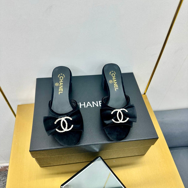 cc 25 bow mule sandal 50mm black velvet 238476