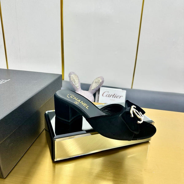 cc 25 bow mule sandal 50mm black velvet 238476