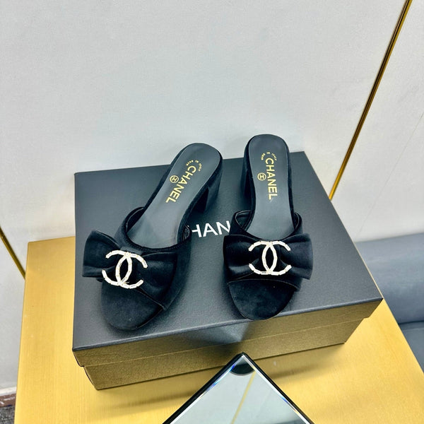 cc 25 bow mule sandal 50mm black velvet 238476