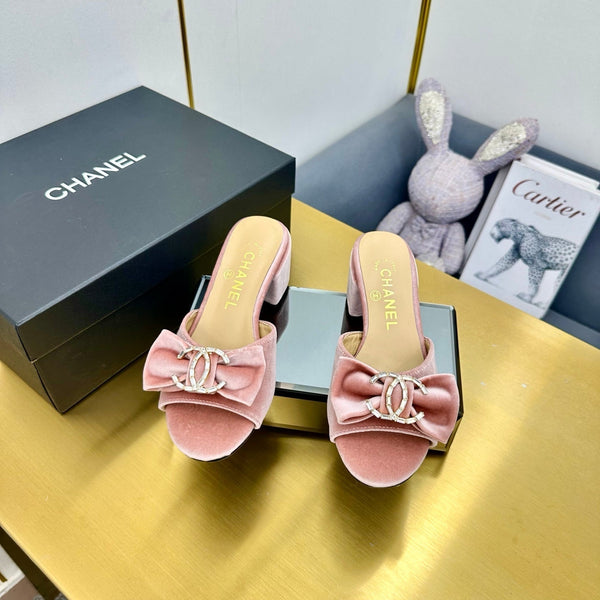 cc 25 bow mule sandal 50mm pink velvet 238480