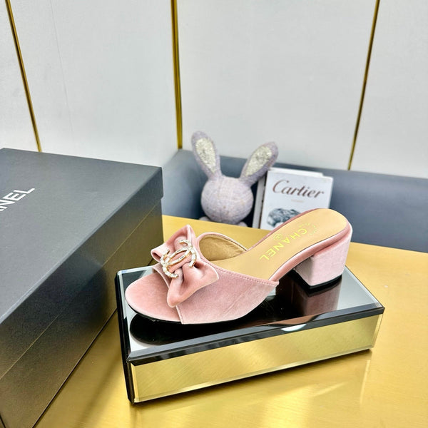 cc 25 bow mule sandal 50mm pink velvet 238480