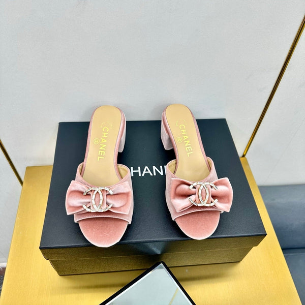 cc 25 bow mule sandal 50mm pink velvet 238480