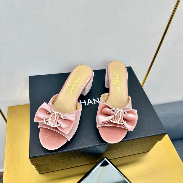 cc 25 bow mule sandal 50mm pink velvet 238480