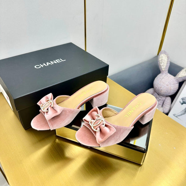 cc 25 bow mule sandal 50mm pink velvet 238480