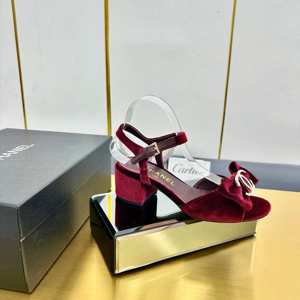 cc 25 bow sandal 50mm burgundy velvet 238484