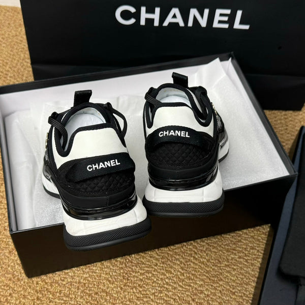 CC Sneaker Black Mix White Calfskin And Silk Parachute Fabric 947509