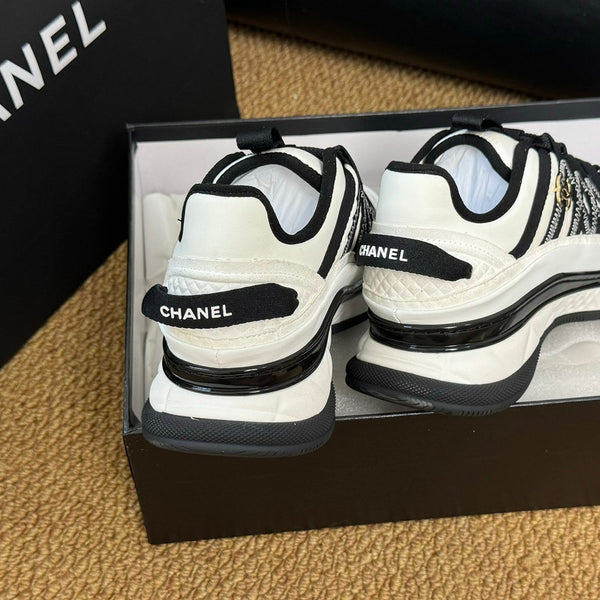 CC Sneaker Bianco Mix Nero Pelle di vitello e tessuto paracadute di seta 947510