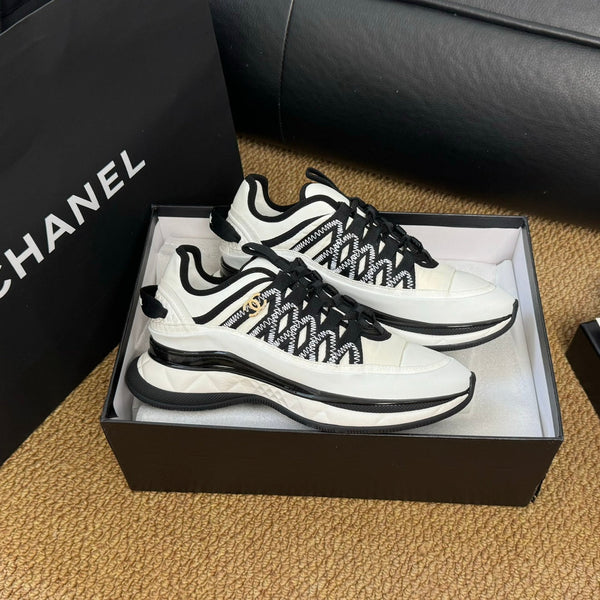 CC Sneaker White Mix Black Calfskin And Silk Parachute Fabric 947510