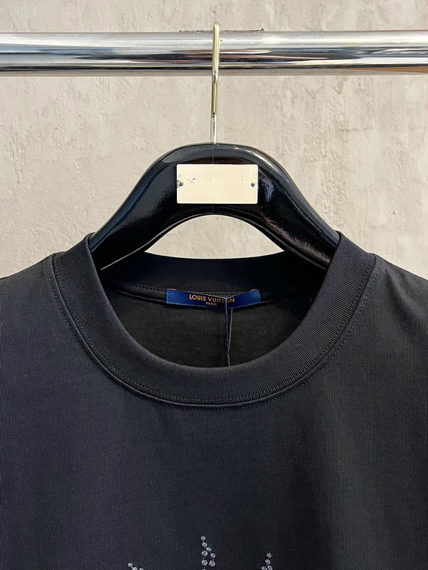 T-SHIRT LV IN PURO COTONE NERO CON LOGO RICAMATO 238772