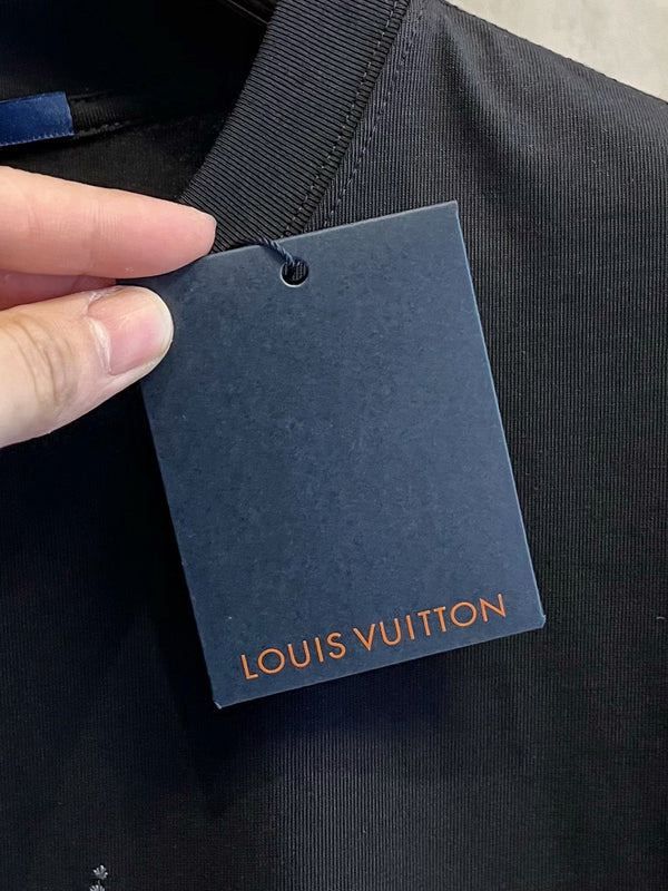 T-SHIRT LV IN PURO COTONE NERO CON LOGO RICAMATO 238772