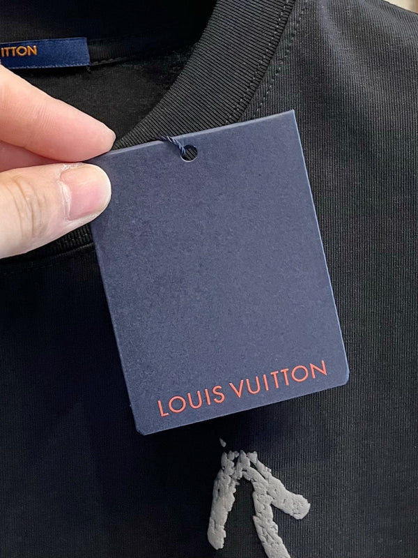 LV T-SHIRT IN BLACK PURE COTTON LOGO PRINT 238774