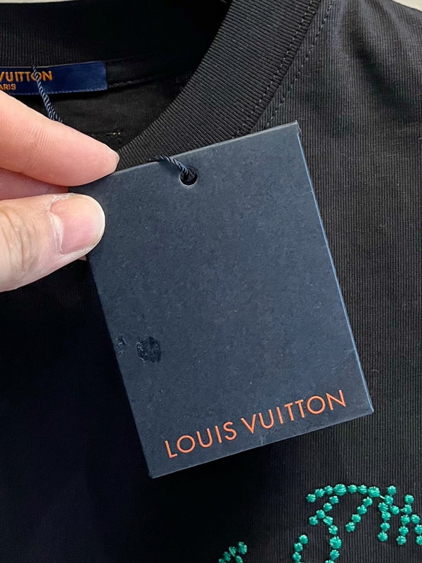 T-SHIRT LV IN PURO COTONE NERO CON LOGO RICAMATO 238776