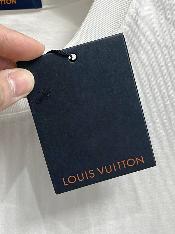 T-SHIRT LV IN PURO COTONE BIANCO CON LOGO RICAMATO 238773