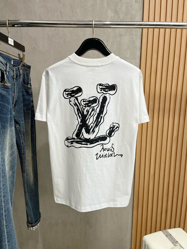 T-SHIRT LV IN PURO COTONE BIANCO CON STAMPA LOGO 238775