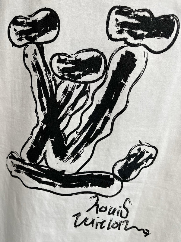 T-SHIRT LV IN PURO COTONE BIANCO CON STAMPA LOGO 238775