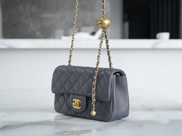 CLASSIC FLAP BAG MINI RECTANGE 20 ROCK GRAY LAMBSKIN GOLD HARDWARE