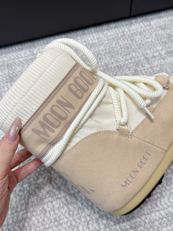 Moon Boot Icon White Beige Geometric Print Leather Cavas 515585