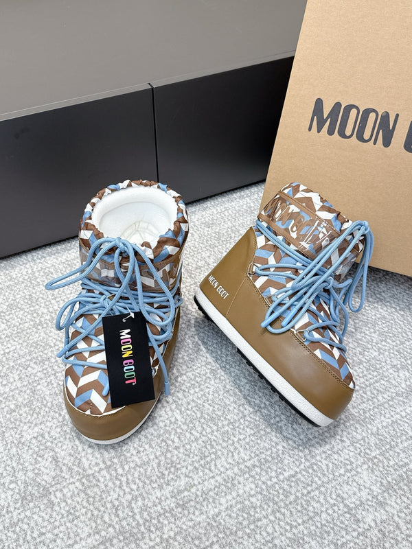 Moon Boot Icon Edition Caramel Brown Geometric Print Leather Cavas 515587