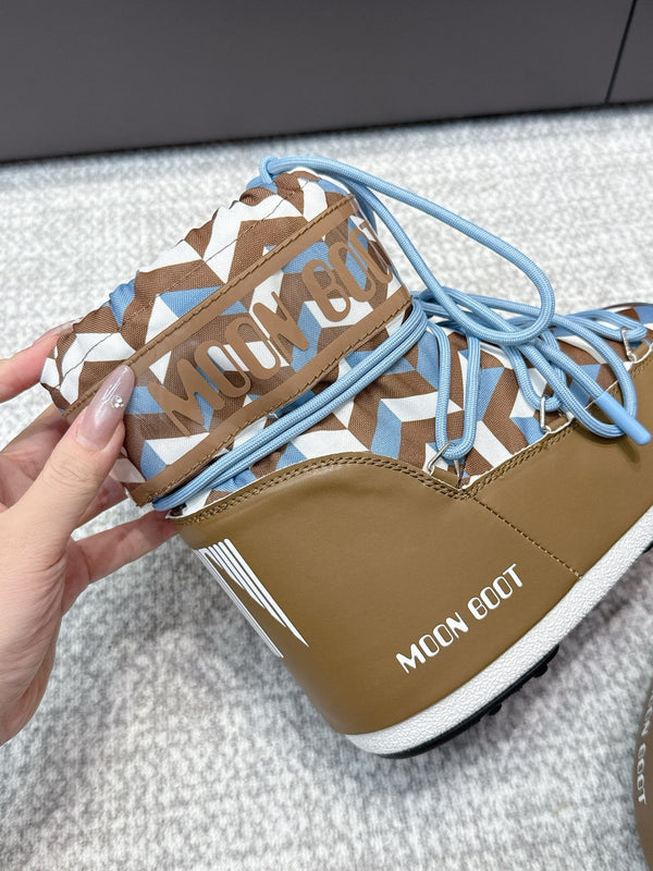 Moon Boot Icon Edition Caramel Brown Geometric Print Leather Cavas 515587