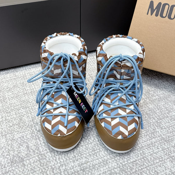 Moon Boot Icon Edition Caramel Brown Geometric Print Leather Cavas 515587