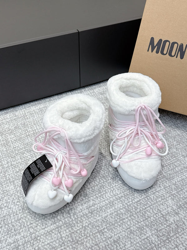 Moon Boot Icon Low Fur Off- White Pink Leather Faux Fur 515588