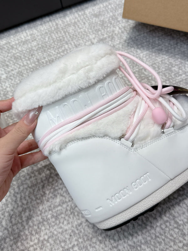 Moon Boot Icon Low Fur Off- White Pink Leather Faux Fur 515588