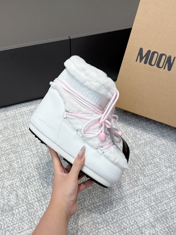 Moon Boot Icon Low Fur Off- White Pink Leather Faux Fur 515588
