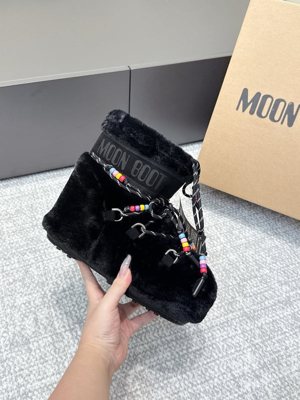 Moon Boot Icon Low Fur Black Leather Faux 515589
