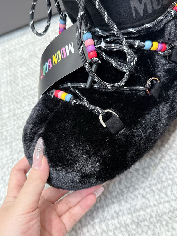 Moon Boot Icon Low Fur Black Leather Faux 515589