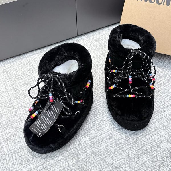 Moon Boot Icon Low Fur Black Leather Faux 515589