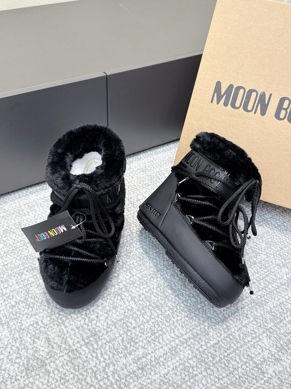 Moon Boot Icon Low Fur Black Leather Faux Fur 515592