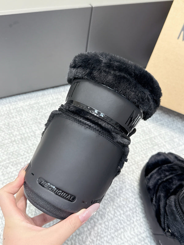 Moon Boot Icon Low Fur Black Leather Faux Fur 515592