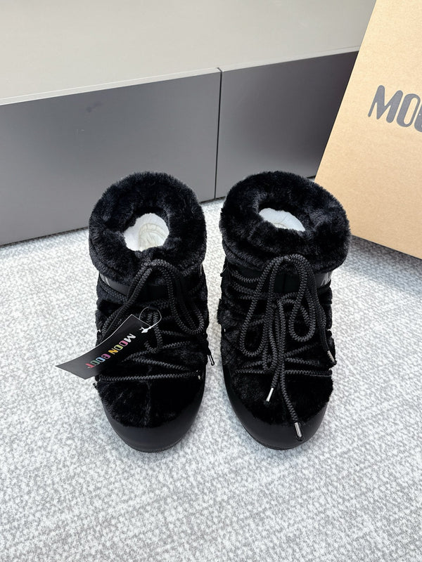 Moon Boot Icon Low Fur Black Leather Faux Fur 515592
