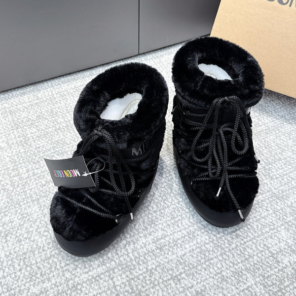 Moon Boot Icon Low Fur Black Leather Faux Fur 515592
