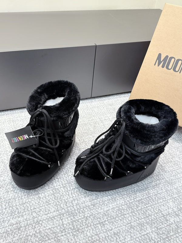 Moon Boot Icon Low Fur Black Leather Faux Fur 515592