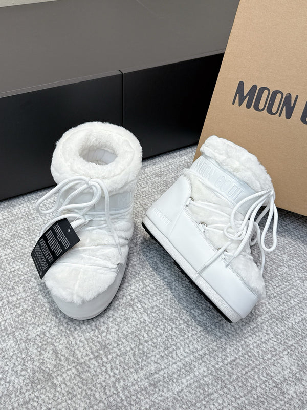 Moon Boot Icon Low Fur White Leather Faux Fur 515593