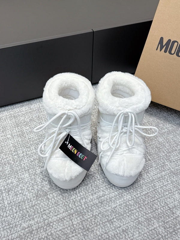 Moon Boot Icon Low Fur White Leather Faux Fur 515593