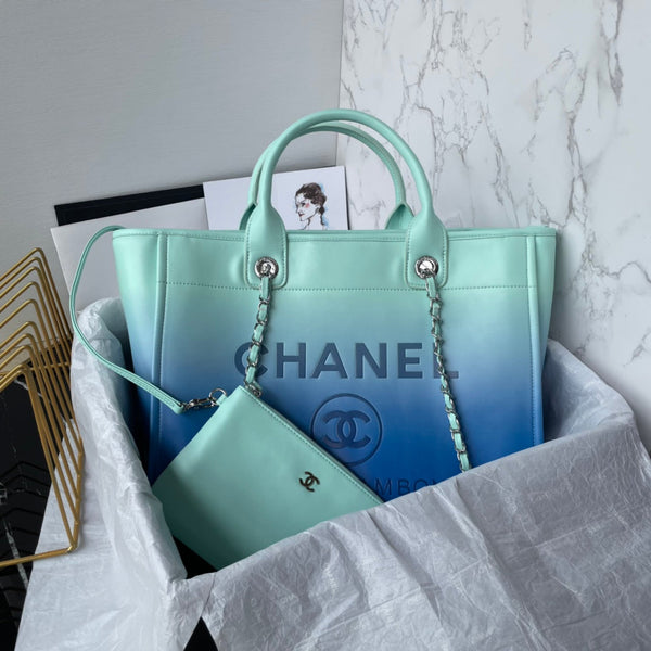 cc shopping bag 34cm blue tiffany blue calfskin silver hardware