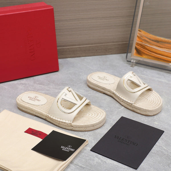 Vlogo Cut-Out Slide 20 Avorio Pelle di vitello Suola beige Rafia