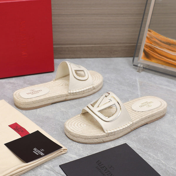 Vlogo Cut-Out Slide 20 Avorio Pelle di vitello Suola beige Rafia