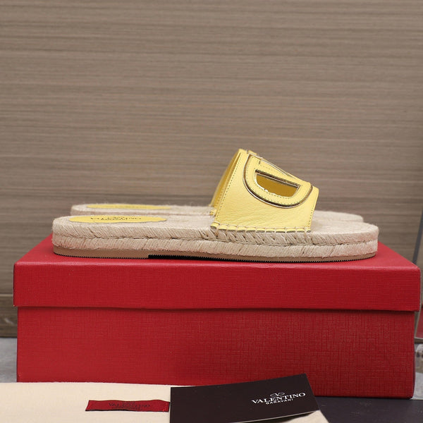 Vlogo Cut-Out Slide 20 Pelle di vitello gialla Suola beige Rafia