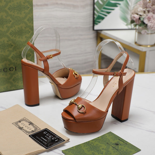 Sandali in pelle GG nero arancio zenzero