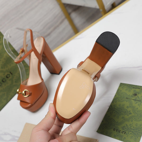 Sandali in pelle GG nero arancio zenzero