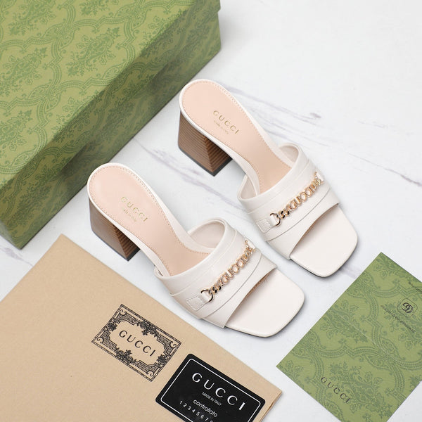 Ciabatte con tacco alto GG bianche