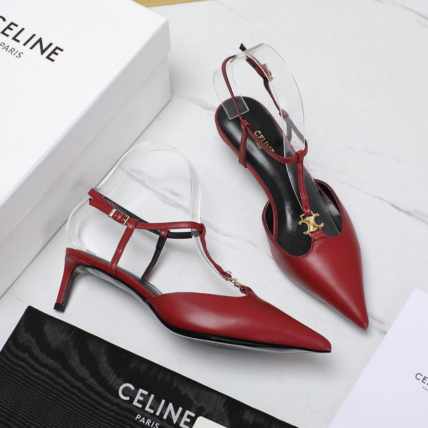 SLINGBACK ALTA 5 CM IN PELLE DI VITELLO ROSSO CILIEGIA CON LOGO ORO