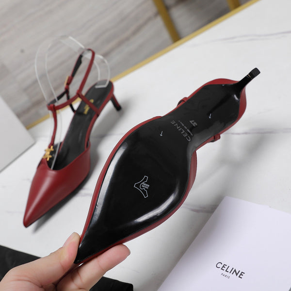 SLINGBACK ALTA 5 CM IN PELLE DI VITELLO ROSSO CILIEGIA CON LOGO ORO