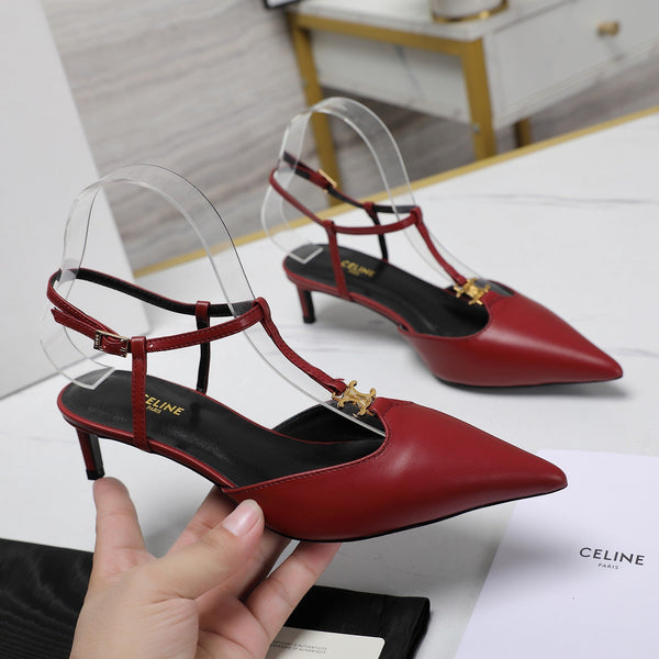 SLINGBACK ALTA 5 CM IN PELLE DI VITELLO ROSSO CILIEGIA CON LOGO ORO