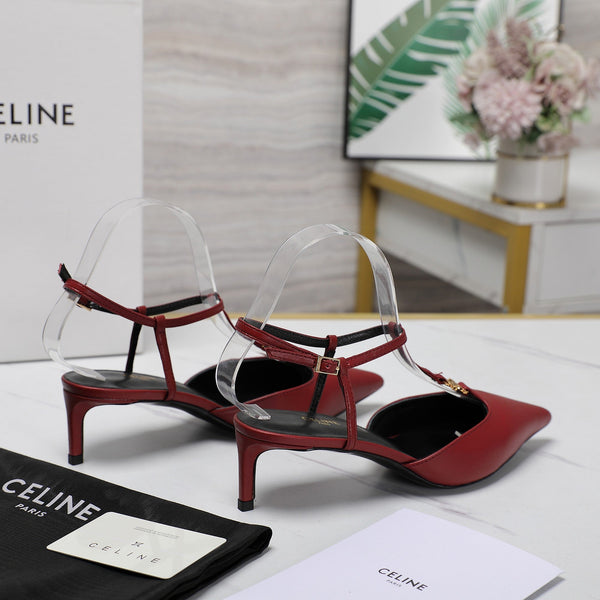 SLINGBACK ALTA 5 CM IN PELLE DI VITELLO ROSSO CILIEGIA CON LOGO ORO