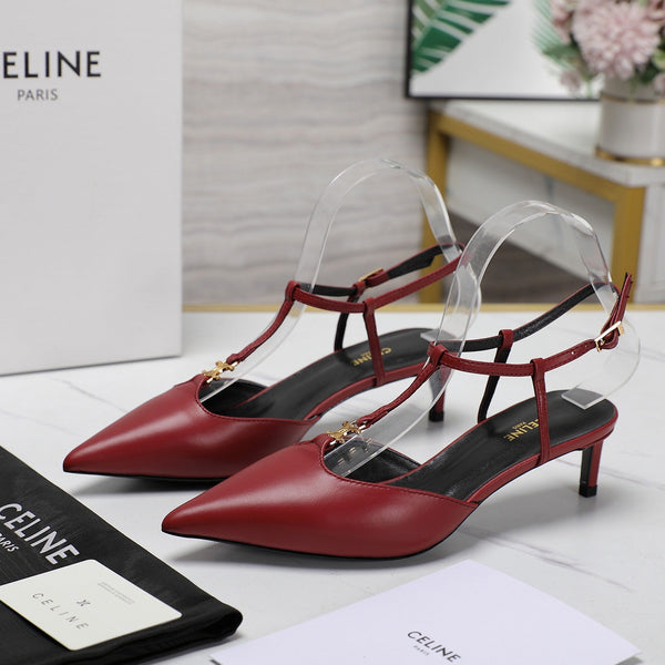 SLINGBACK ALTA 5 CM IN PELLE DI VITELLO ROSSO CILIEGIA CON LOGO ORO