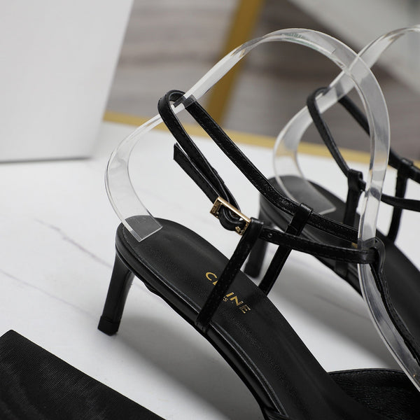 SLINGBACK ALTA 5 CM IN PELLE DI VITELLO NERA CON LOGO ORO